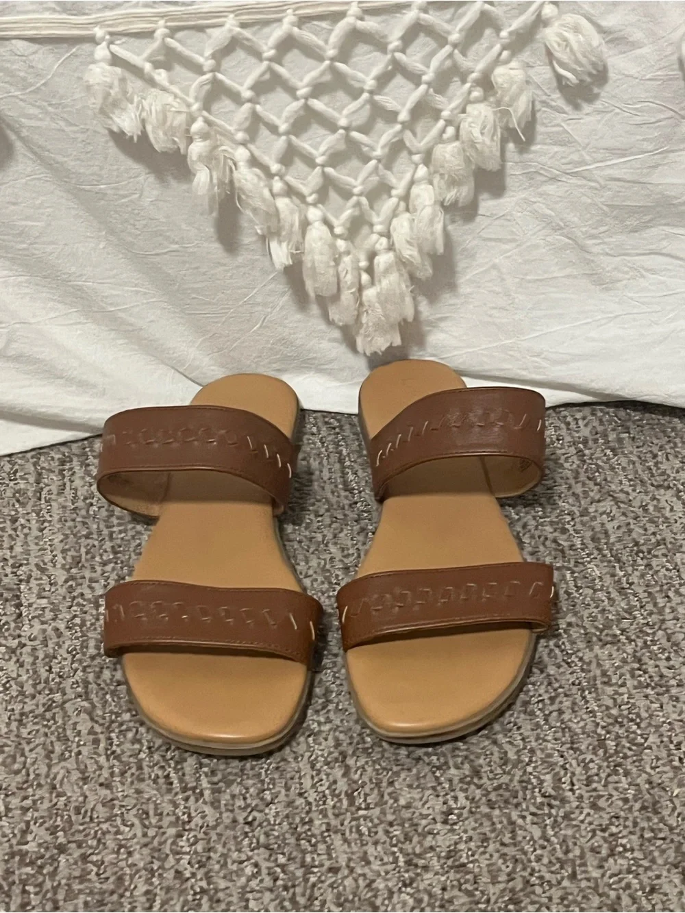 LC Lauren Conrad Brown Double-Strap Slide Sandals